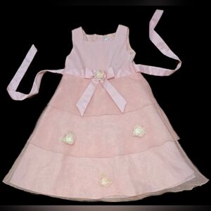 Size 6 Peach/Pink Tiered Flower Bow Easter Dress